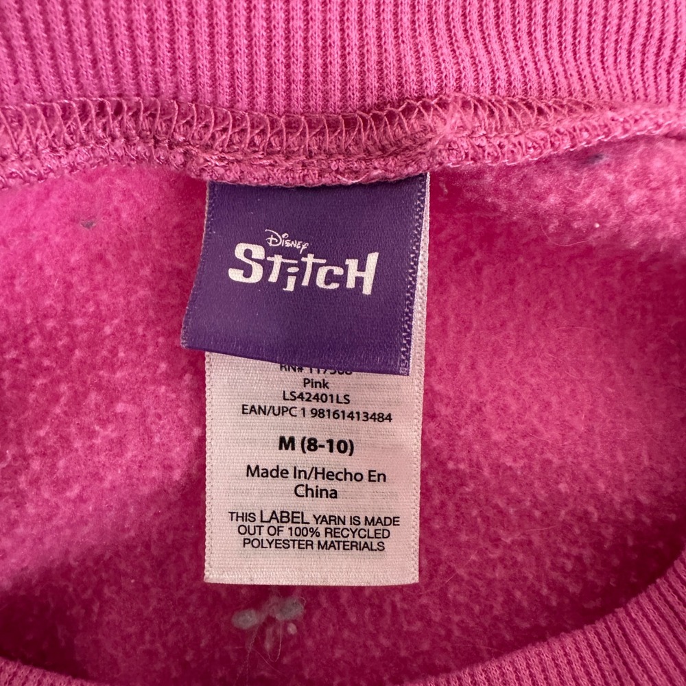 Disney‎ Stitch Ohana Pink Graphic Pullover Sweatshirt Medium Youth Kids - Picture 5 of 9